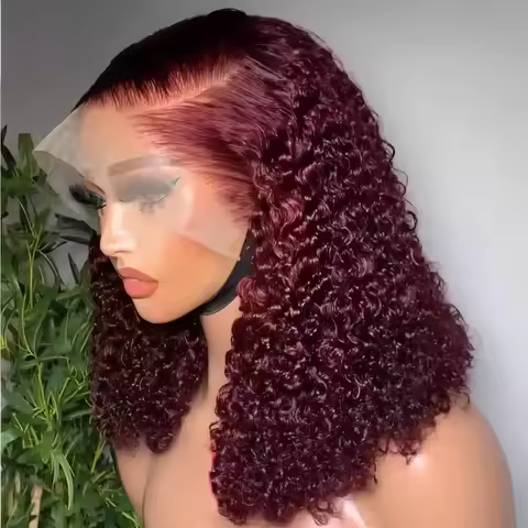 99J Burgundy Color CurlyWave Short Bob Wig 99j Lace Front Hair Wig Human Hair Brazilian Remy 13x4 De