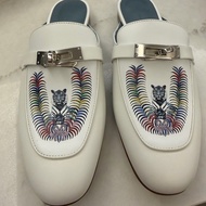 Hermes Oz Mule kelly 白色銀扣 半拖鞋 老虎圖案 穆勒鞋