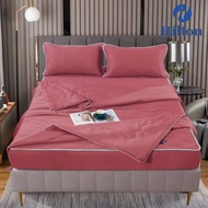 Hilton ผ้าปูที่นอน+ผ้านวม Set 4 ชิ้น ผ้าปูที่นอนยางพาราเย็น สีพื้น 6 ฟุต  เกรดพรีเมี่ยม  ผ้านุ่ม ลื่