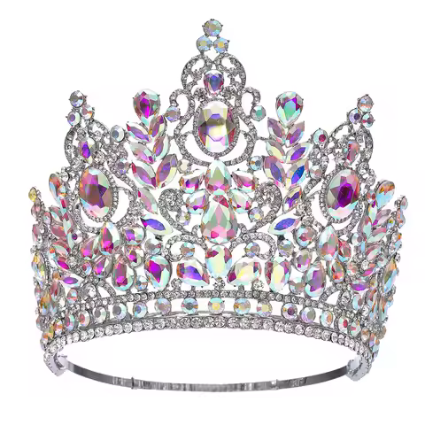 New Baroque Miss Universe Big Round Crown Luxury High Royal Queen Wedding Crowns Crystal Banquet Tia