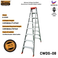 Winner Ladder 08-Step Heavy Duty Certified Aluminium Double-Sided Ladder (SIRIM) Heavy Duty Tangga L
