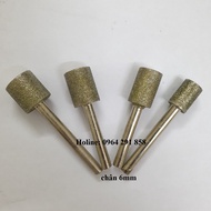 4 mũi phá đá điêu khắc ngọc đá hình trụ - mũi mài khắc kim cương hình trụ trục 6mm đầu mài 12141618m