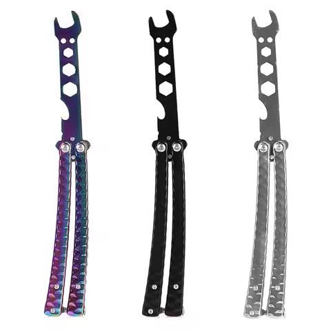 Metal Folding Balisong Trainer Wrench Butterfly Knife Beer Bottle Opener Tool Outdoor Camping prop T