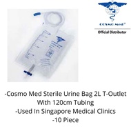 Cosmo Med Sterile Urine Bag 2L T-Outlet With120cm Tubing & Urine Bag Hanger 10's