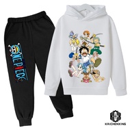 One Piece Hoodie Sets Boys Luffy Clothing Spring Autumn Cartoon Anime Sweatshirt Suit Hoodies + Long Pants 2pcs Kids Outfits