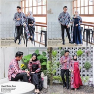 toko$ Couple Gamis Batik Wanita Kombinasi Mosscrep Resleting Belakang