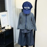 Pakaian Kanak-kanak Perempuan Baru Bergaya Jaket Kanak-Kanak Berkaki Lebar Set Dua Keping Berjalur C