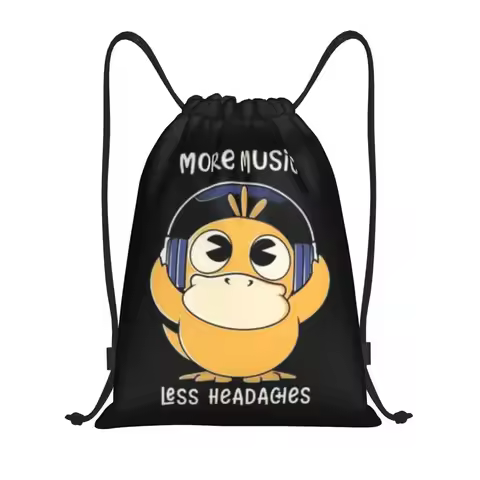 Anime Manga Psyduck Bag Drawstring Backpack Sports Gym Sackpack Pokemoned String Bag for Working Out