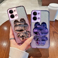Phone Back Case For Oppo Reno9 Reno9 Pro 5G Luxury Gradient Glitter Makeup Mirror Rabbit Folding Sta