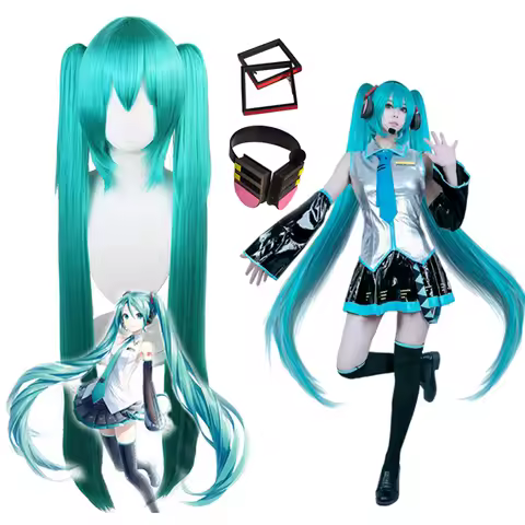 Miku Anime Cosplay Wig 110cm Double Ponytail Heat Resistant Synthetic Fiber Wig for Female Male Miku