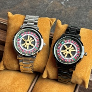 Creative Men's Roulette Watch Casino Turntable Dial Stainless Steel Quartz Wristwatch Punk Party Gif