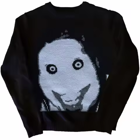 Men Casual Sweater Streetwear Sweater Knitted Sweater Retro Painting Anime Demon Hip Hop Knitted Gra