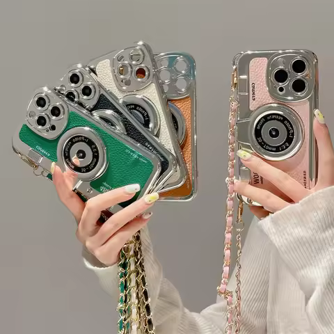classic Emily In Paris Retro Camera For iPhone 14 16 plus 15 13 12 16 11 Pro Max aslant Lanyard Came