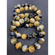 D7533 Natural Ore Raw Blue Yellow Tiger Eye Gold Bracelet 14mm