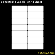 5Sheets Multifunction Labels Stickers 5 sheets Address Labels White A4 Sheets Sticky Self Adhesive for Inkjet / Laser Printer