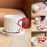 Starbucks Cup 2024 Valentine's Day Star Series Cute Cat Wool Pattern Mug Coffee Ceramic Cup Plate Set