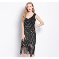 Women 1920s Flapper Dress Vintage V-Neck Sleeveless Great Gatsby Dress