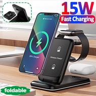 3 in 1 15W Fast Wireless Charger Stand For iPhone 14 13 12 11 X Pro Max Apple Watch Airpods Pro Wireless Charging Dock Station