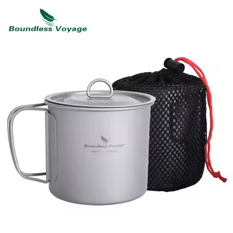 Boundless Voyage Titanium Pot Titanium Cup Mug with Folding Handle Outdoor Camping Hiking Picnic Tab