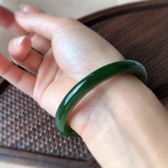 天然和田玉 碧玉手鐲超美菠菜綠美人條 色辣綠質地溫潤54.7