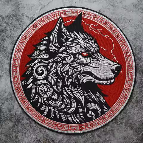 Circle Wolf Animal Biker Iron on Patches Punk Embroidered for Clothes Twill Fabric Emblem Cool Sewin