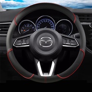 ฝาครอบพวงมาลัยรถยนต์หนังคาร์บอนไฟเบอร์สำหรับ Mazda CX5 Mazda 3 2 6 5 CX3 BT50 RX8 323 CX8 CX30 CX7 NX5 CX9กันลื่นดูดซับเหงื่อและระบายอากาศได้ดี