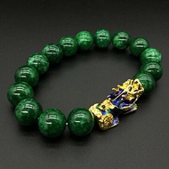 Golden PIXIU Bracelet Green Stone Beads Couple Energy Bracelet Feng Shui Bracelets For Women Men