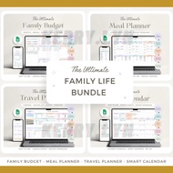 G Sheet Family Annual Budget - Meal Planner - Travel Planner - Bill Calendar - Monthly Budget