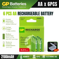 ORIGINAL GP Recharge 6PCS 2100mAh AA Rechargeable Battery (4+2 batteries pack, Precharged)