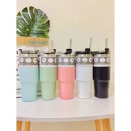 ShunXing888 Stainless Thermos Macaron Vacuum Insulated Tumbler Cup with Straw 900ML