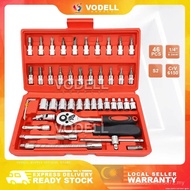 【PoutPalawan  Mall】VODELL Premium CR-V 46pcs Ratchet Box Socket Set Soket Alatan 5 Tahun Jaminan Bah