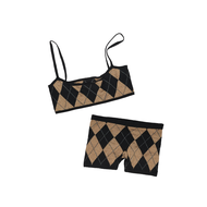 1JINN STUDIO Knitted Mesh Tank Top Shorts Set Womens Slim Fit Strap Vest Mini Chest Clothes Spring F