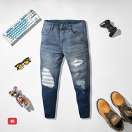 Men's blue jeans with white leather lining, high quality men's jeans with light and comfortable stre