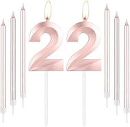 Rose Gold 22th Birthday Candles, Rose Gold Number 22 Candle, Rose Thin Long Candles, Birthday Candle