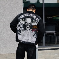 Avenged Sevenfold A7X Custom Painted Denim Jacket – Streetwear Black Jeans Jacket