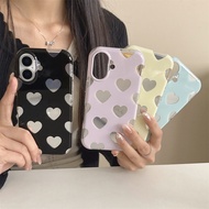INS Lovely Love heart Makeup Mirror Case For iPhone 16 15 17 Pro Max 16 Pro MAX Silicone Bumper Cute