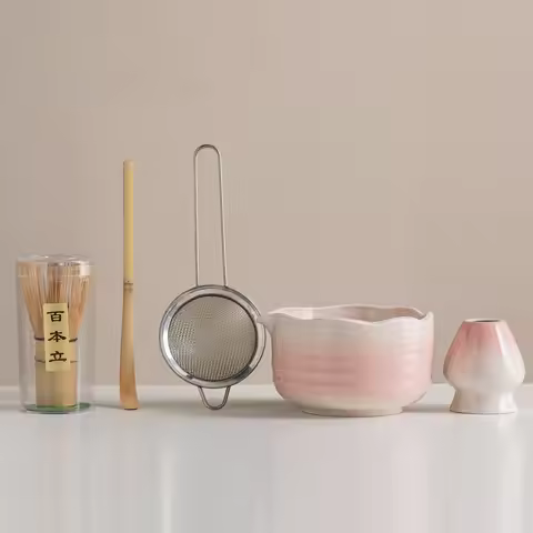 5pcs Matcha green Matcha set, Ceramic spout matcha bowl, Breakfast and Latte making tool set, etique