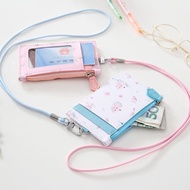 Portable Leather Card Credit Wallet Badge Holder Coin Pocket Purse with Lanyard