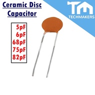 10 pcs of Ceramic Disc Capacitor 5pF, 6pF, 68pF, 75pF, 82pF