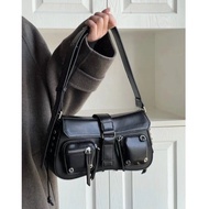 【YF】 2023 Vintage New Moto Biker Bag for Women Y2k American Black Leather Women's Handbags Gothic Cool Shoulder Underarm Tote