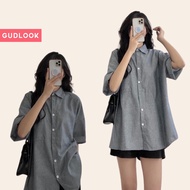 Áo Sơ Mi Nữ Kẻ Sọc Dáng Rộng GUDLOOK Chất Thô Mát Màu Đen Trắng Xanh