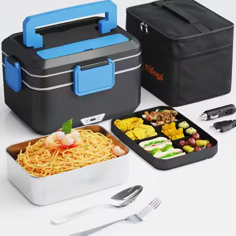100W Electric Heated Lunch Box 12V/24V/110V Dual Use for Car & Home, 3.5L 304 Stainless Steel Portab