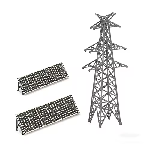 3D Printed Miniature Electric Tower Solar Panel DIY Plastic Model Stickers Science Education Green E