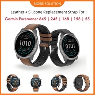 Strap For Garmin Forerunner 645 Forerunner 245 Forerunner 168 , 165 , 158 , 55 Leather + Silicone Re