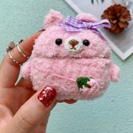 手工原創粉色小熊耳機套鉤織耳機套蘋果無線耳機AirPods Pro