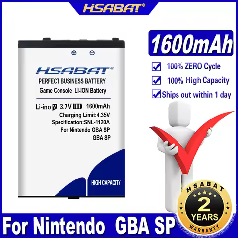 HSABAT 1600mAh Top Battery for Nintendo GBA SP/Gameboy Advance GBA SP/Game Boy Advance SP (GBA)/GBAS