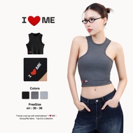 iloveme-(Kara) | Women's Crop Top Tank Embroidered GlossyRib Fabric-CP689
