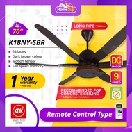 KDK Ceiling Fan K18NY-SBR (70 Inch) Remote Control Type with TWIN DC Motor (Long Pipe) - Dark Brown (For Concrete Ceiling only)9 Speed, K18NY Moshon