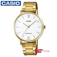 CASIO Standard นาฬิกาข้อมือผู้หญิง สายสแตนเลส รุ่น LTP-VT01G-7BUDF (สีทอง / หน้าปัดขาว)