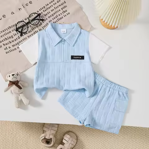 Summer Baby boy Set lapel Blue Striped Top and Shorts 2-piece Set for Handsome 0-3 Year old Baby boy